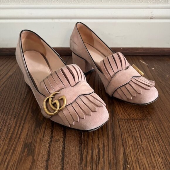 Gucci Kiltie Fringe Pump in Pink Suede (Size 36.5)